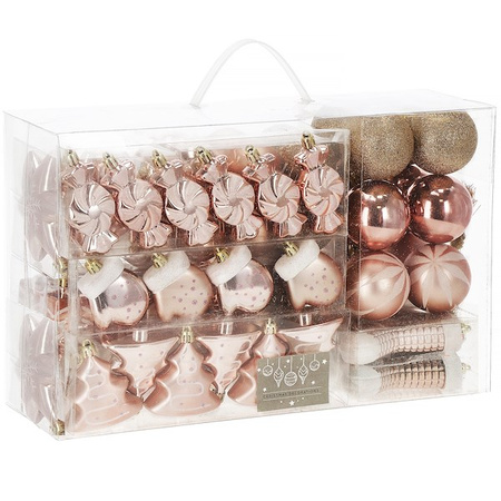 Bombki choinkowe 77 szt. rose gold zestaw choinkowy