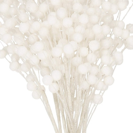 Gałązka dekoracyjna 10 szt. do stroików ozdoba świąteczna biały brokat