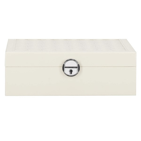 Kuferr, szkatułka na biżuterię ekoskóra 25x25x8,5 cm kremowy z przegródkami