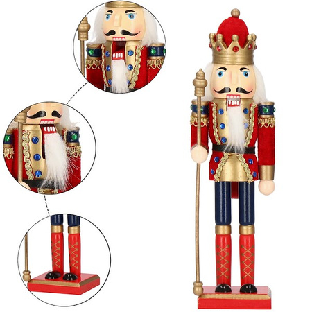 Dziadek do orzechów 31 cm z berłem, drewniany żołnierzyk multikolor, figurka świąteczna