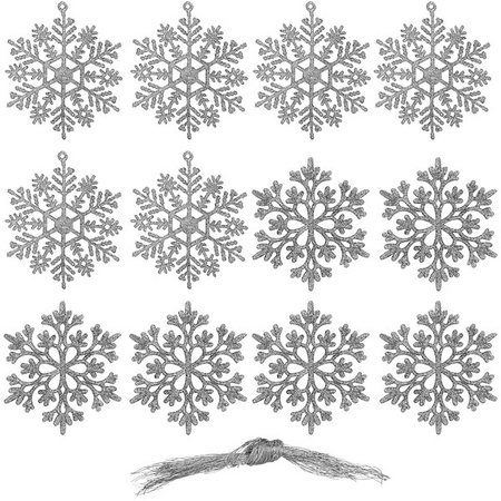 Zawieszka choinkowa 12 szt. śnieżynka 10 cm świąteczna ozdoba srebrny brokat