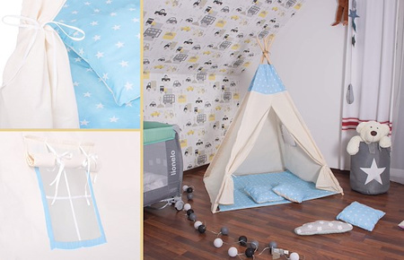 Namiot Tipi dla dzieci wigwam z poduszkami błękitny w gwiazdki