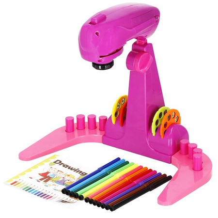 Rzutnik do nauki rysowania dla dzieci szkicownik z notesem i mazakami różowy