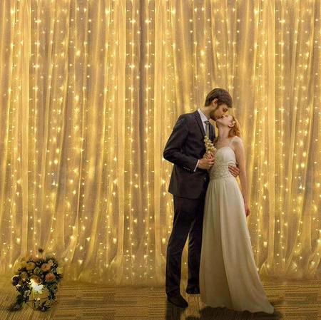 Kurtyna świetlna 300 led girlanda, lampki wewnętrzno-zewnętrzne sople biały ciepły + flash