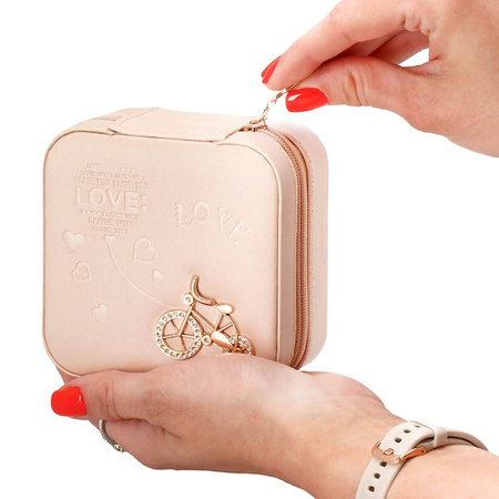 Kufer, szkatułka na biżuterię ekoskóra 10x10x5 cm różowy organizer z przegródkami