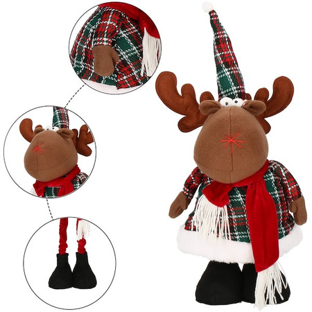 Renifer 50-65cm ozdoba świąteczna, krasnal świąteczny na teleskopowych nóżkach w kratkę