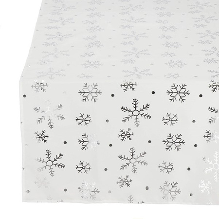 Bieżnik na stół świąteczny 220x140cm obrus świąteczny w śnieżynki biały