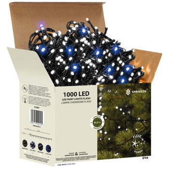 Lampki choinkowe 1000 Led oświetlenie świąteczne IP44 81,5 m biały zimny, niebieski flash