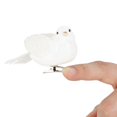 Zawieszki choinkowe 4 szt. ptaszki brokatowe białe