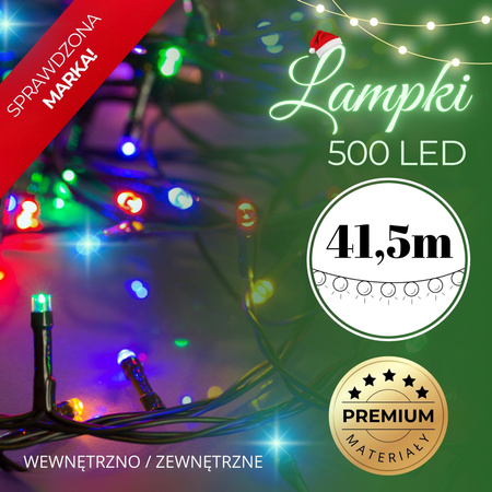 Lampki choinkowe 500 led multikolor + flash 41,5 m oświetlenie świąteczne zewnętrzne IP44