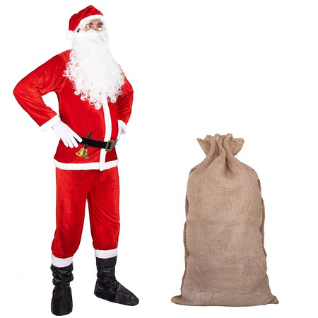 Strój Mikołaja 8 elementów, z brodą i peruką, kostium czerwony