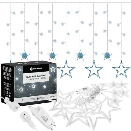 Kurtyna świetlna 138 led girlanda gwiazdki, lampki wewnętrzno-zewnętrzne sople zimny biały