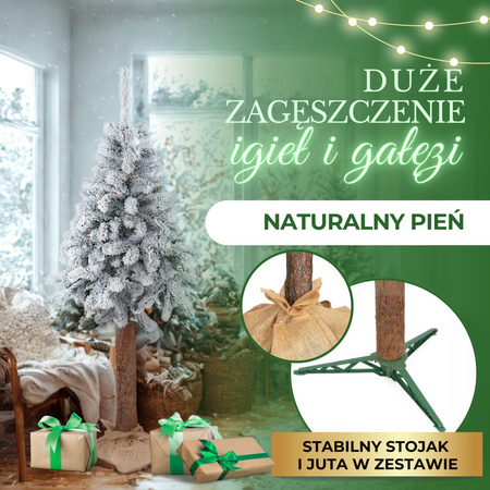 Choinka na pniu jak żywa 180 cm sztuczny świerk śnieżony jak żywy, ze stojakiem