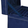 Kufer, szkatułka na biżuterię 12x12x12 cm granatowy z przegródkami welurowy