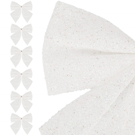 Kokardki świąteczne na choinkę 6 szt. brokatowe zawieszki choinkowe białe