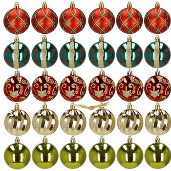 Bombki choinkowe 30 szt. ozdoby świąteczne zestaw 6cm zielony, czerwony, złoty