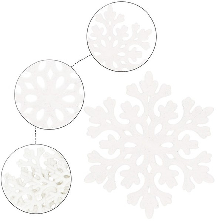 Zawieszki świateczne 8 szt. śnieżynki brokatowe 8 cm białe