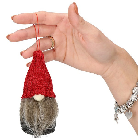 Skrzat 10cm zawieszka świąteczna na choinkę, krasnal świąteczny, gnom z siwą brodą