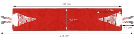 Bieżnik na stół 180x33cm obrus świąteczny z krasnalem czerwony