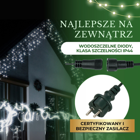 Kurtyna świetlna 500 led girlanda, lampki zewnętrzne sople zimny biały + flash