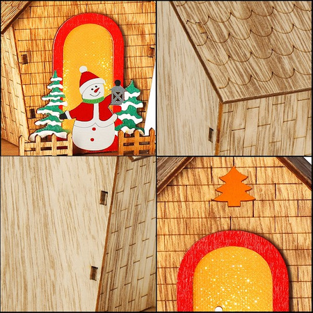 Zawieszka choinkowa domek świecąca ozdoba świąteczna drewniana na baterię