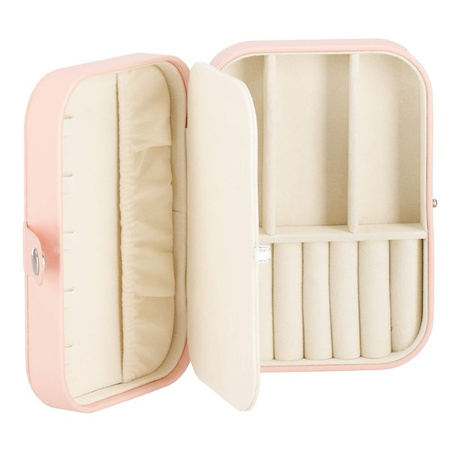 Kufer, szkatułka na biżuterię ekoskóra 16x11x5 cm różowy z przegródkami