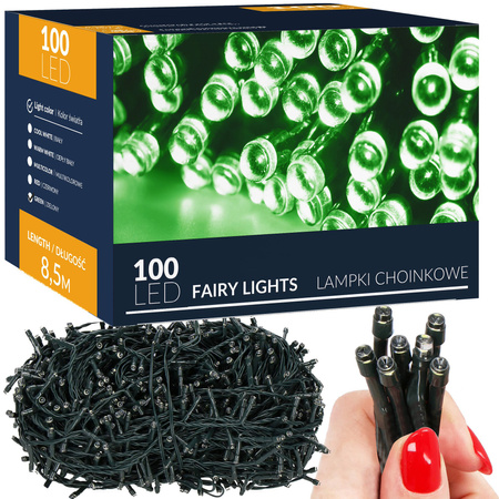 Lampki choinkowe 100 led zielone 8,5 m oświetlenie świąteczne
