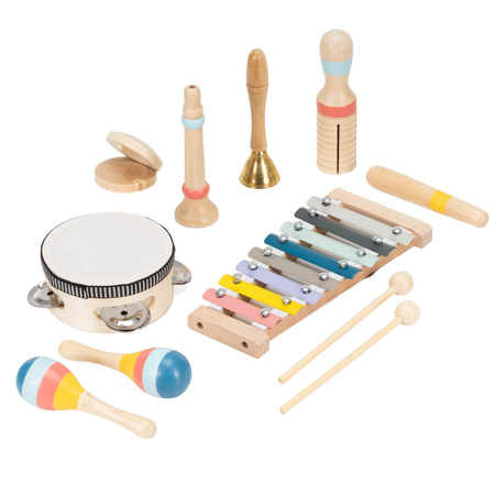 Instrumenty grające, drewniane 8 szt. zabawki muzyczne dla dzieci: cymbałki, bębenek, marakasy
