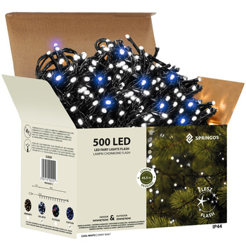 Lampki choinkowe 500 Led zimny biały+ niebieski flash 41,5 m oświetlenie świąteczne IP44
