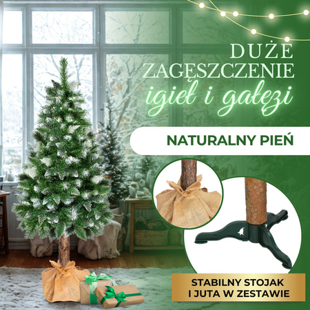 Choinka na pniu 160 cm sztuczna sosna diamentowa ośnieżona jak żywa