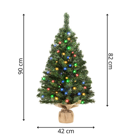 Choinka sztuczna mała 90 cm z oświetleniem choinkowym 50 LED multikolor, na stolik, biurko