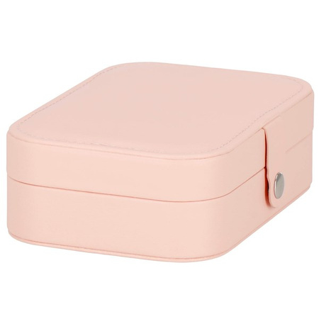 Kufer, szkatułka na biżuterię ekoskóra 16x11x5 cm różowy z przegródkami