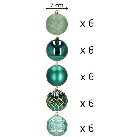 Zielone bombki choinkowe 8 cm 30 szt. zestaw ozdoby choinkowe matowe brokatowe błyszczące