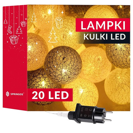 Cotton balls 20 led lampki dekoracyjne, girlanda na prąd turkusowo-różowe