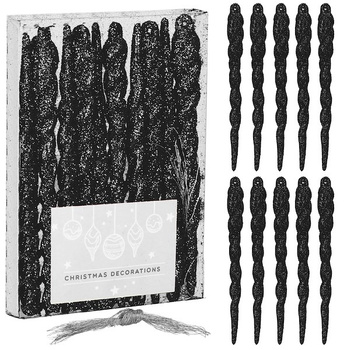 Bombki choinkowe, sopelki brokatowe 12 cm nietłukące dekoracje zestaw 10 szt. czarne