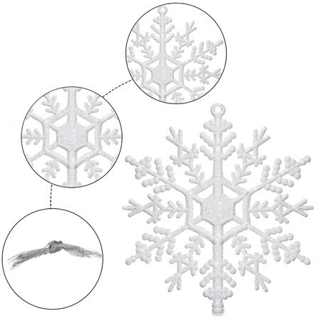 Zawieszka na choinkę śnieżynki 3 szt. ozdoba świąteczna 12 cm biały brokat