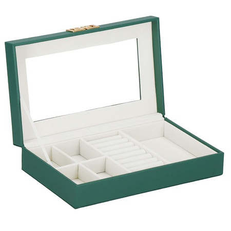 Kufer, szkatułka na biżuterię 23,5x14x5,5 cm zielony organizer z przegródkami ekoskóra