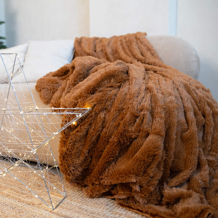 Koc, dwustronny pled 200x220 cm włochacz, narzuta na łóżko futrzak brązowy