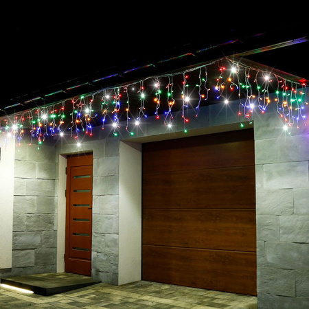 Kurtyna świetlna 300 led girlanda, lampki wewnętrzno-zewnętrzne sople multikolor z zimnym białym flash