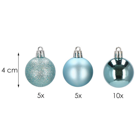 Bombki choinkowe 20 szt. 4 cm matowe brokatowe błyszczące zestaw choinkowy niebieski