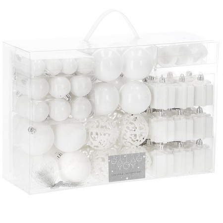 Bombki choinkowe 101 szt. biały zestaw choinkowy