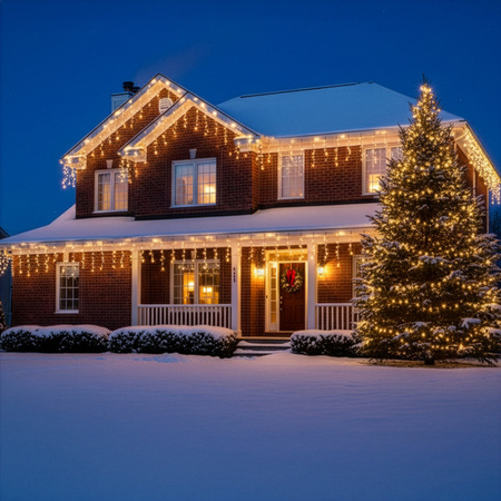 Kurtyna świetlna zewnętrzna PRO 500 Led lampki sople 25 m ciepły biały + zimny biały flash