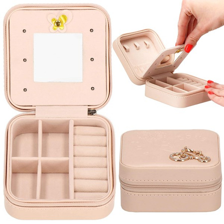 Kufer, szkatułka na biżuterię ekoskóra 10x10x5 cm różowy organizer z przegródkami
