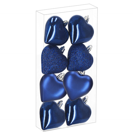 Bombki choinkowe 7 cm dekoracje świąteczne 8 szt. nietłukące serca, granatowe