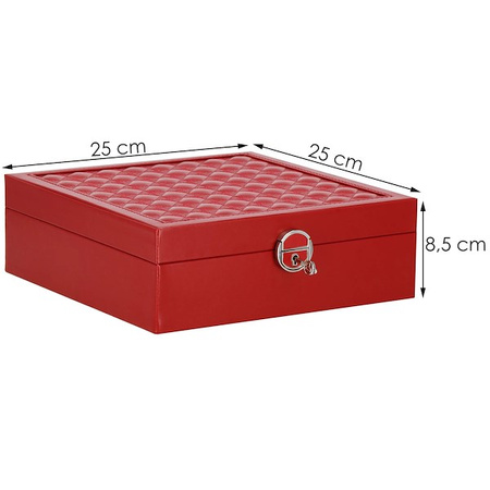 Kufer, szkatułka na biżuterię ekoskóra 25x25x8,5 cm bordowy z przegródkami
