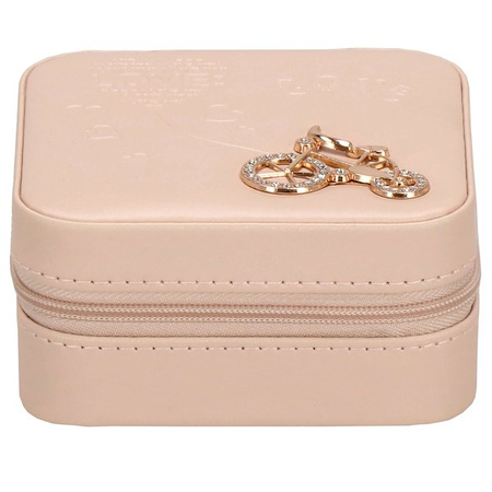 Kufer, szkatułka na biżuterię ekoskóra 10x10x5 cm różowy organizer z przegródkami