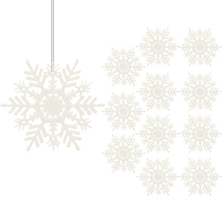 Zawieszki na choinkę śnieżynki 12 szt. ozdoba świąteczna 10,5 cm biały brokat