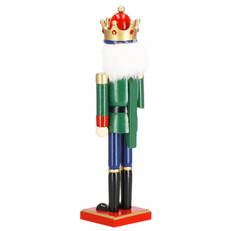Dziadek do orzechów 38 cm z berłem, drewniany żołnierzyk niebiesko-zielony, figurka świąteczna