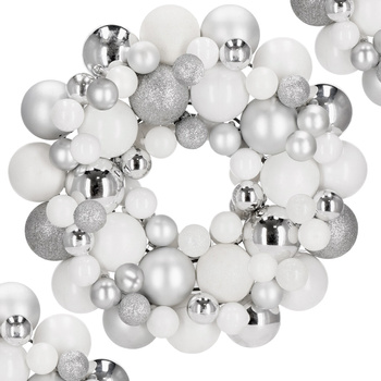 Wianek świąteczny z bombek, dekoracyjny wieniec na drzwi 34 cm stroik srebrny