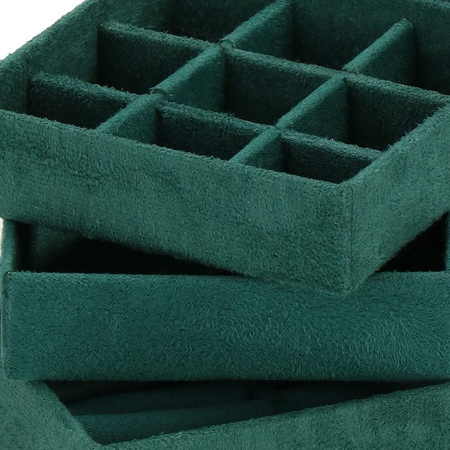 Kuferek, szkatułka na biżuterię 12x12x12 cm zielony welurowy organizer z przegródkami